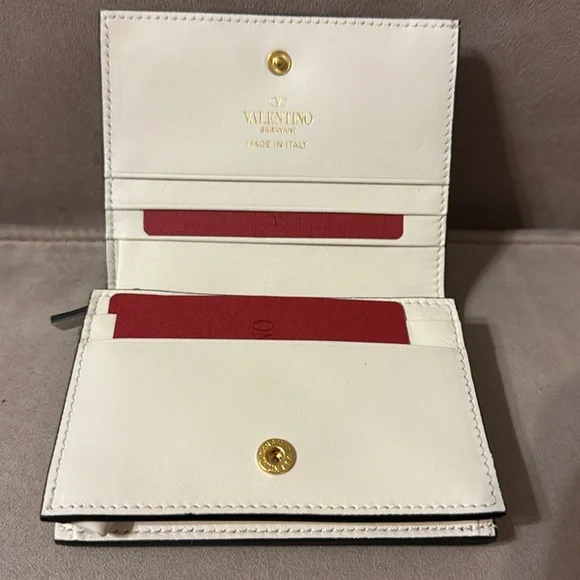 NWT Valentino gold metallic Rockstud Grainy Calfskin flap French wallet - Picture 2 of 11
